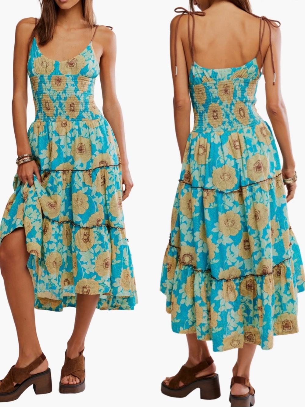 Free People Adriel Tie Strap Midi Floral Dress